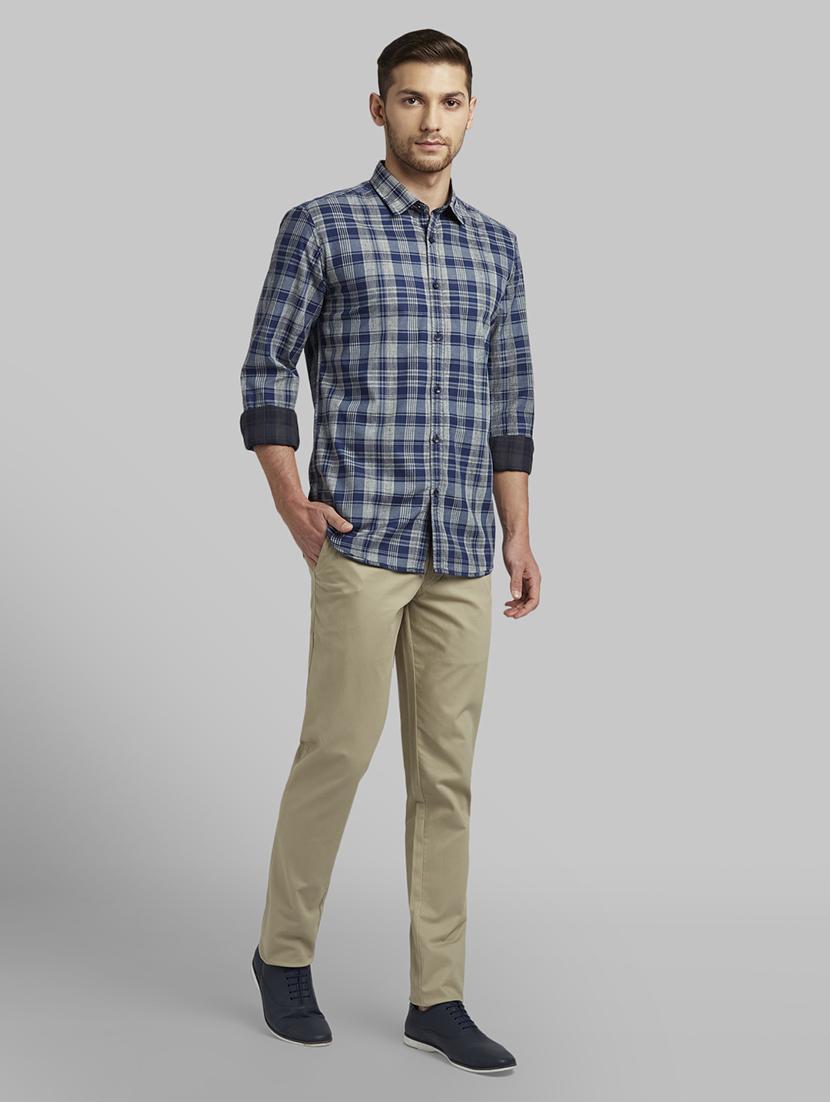 khaki solid flat front casual trouser - 17670078 - Zoom Image - 4