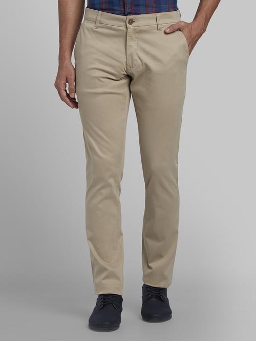 beige textured flat front casual trouser - 17670081 - Standard Image - 1