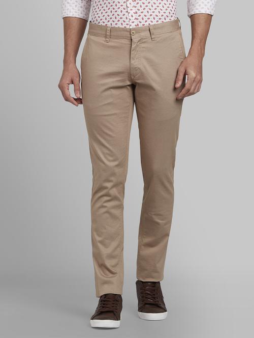 beige textured flat front casual trouser - 17670084 - Standard Image - 1