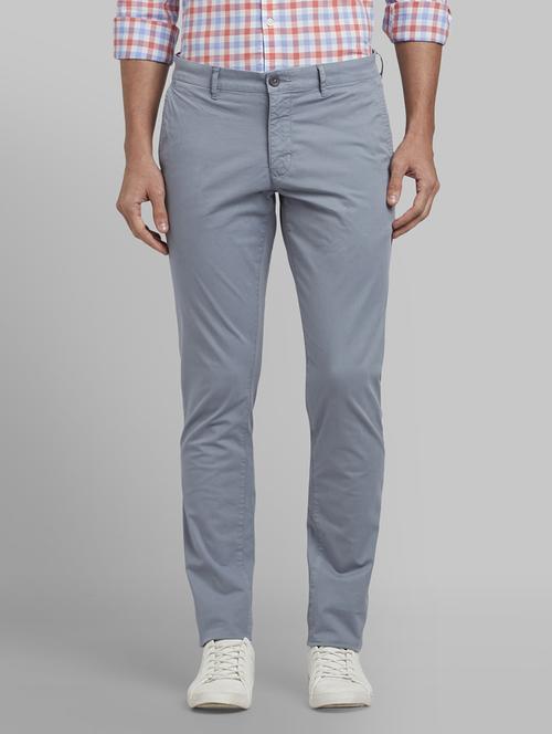 grey solid flat front casual trouser - 17670087 - Standard Image - 1