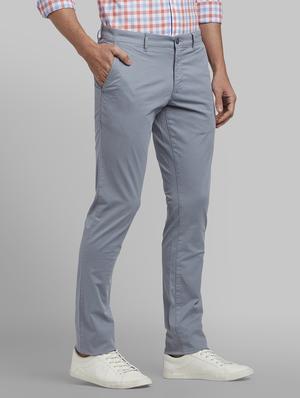 grey solid flat front casual trouser - 17670087 - Standard Image - 2
