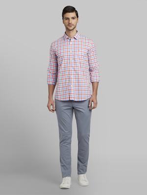 grey solid flat front casual trouser - 17670087 - Standard Image - 4