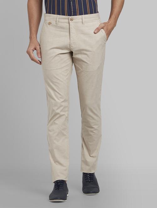 beige checkered flat front casual trouser - 17670099 - Standard Image - 1