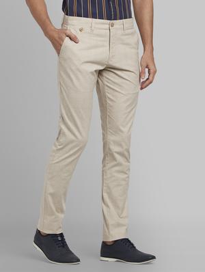beige checkered flat front casual trouser - 17670099 - Standard Image - 2