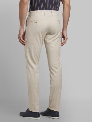 beige checkered flat front casual trouser - 17670099 - Standard Image - 3