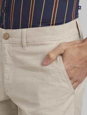 beige checkered flat front casual trouser - 17670099 - Standard Image - 5