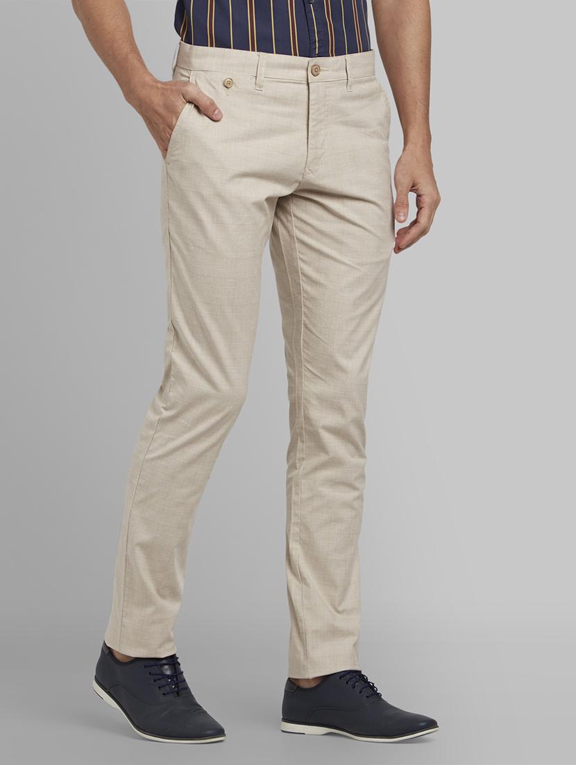 beige checkered flat front casual trouser - 17670099 - Zoom Image - 2