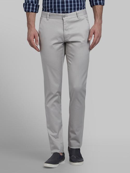 grey solid flat front casual trouser - 17670105 - Standard Image - 1