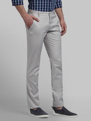 grey solid flat front casual trouser - 17670105 - Standard Image - 2