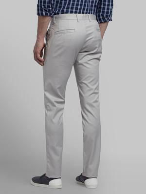 grey solid flat front casual trouser - 17670105 - Standard Image - 3