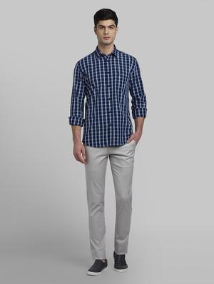 grey solid flat front casual trouser - 17670105 - Standard Image - 4