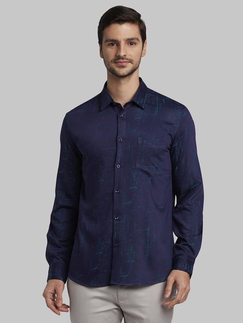 navy blue printed casual shirt - 17670106 - Standard Image - 1