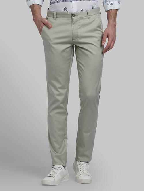 green solid flat front casual trouser - 17670107 - Standard Image - 1