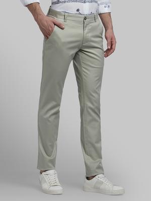 green solid flat front casual trouser - 17670107 - Standard Image - 2