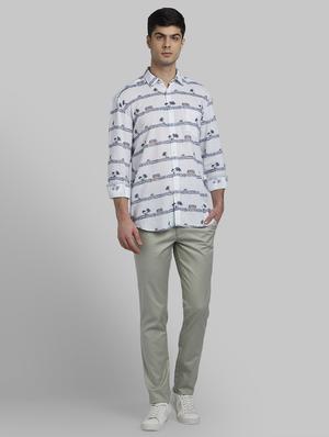 green solid flat front casual trouser - 17670107 - Standard Image - 4