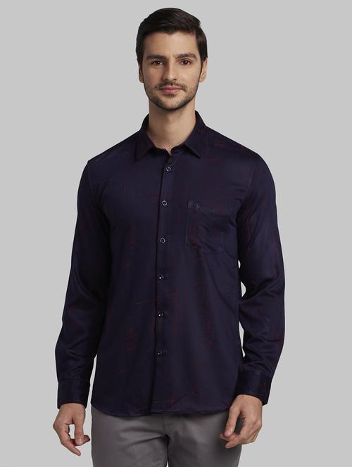 navy blue printed casual shirt - 17670108 - Standard Image - 1