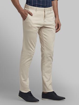 beige solid flat front casual trouser - 17670113 - Standard Image - 2