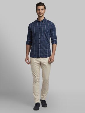beige solid flat front casual trouser - 17670113 - Standard Image - 4