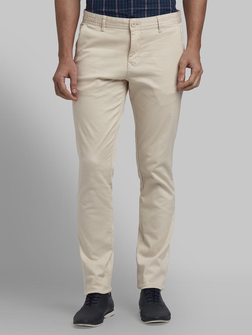 beige solid flat front casual trouser - 17670113 - Zoom Image - 1
