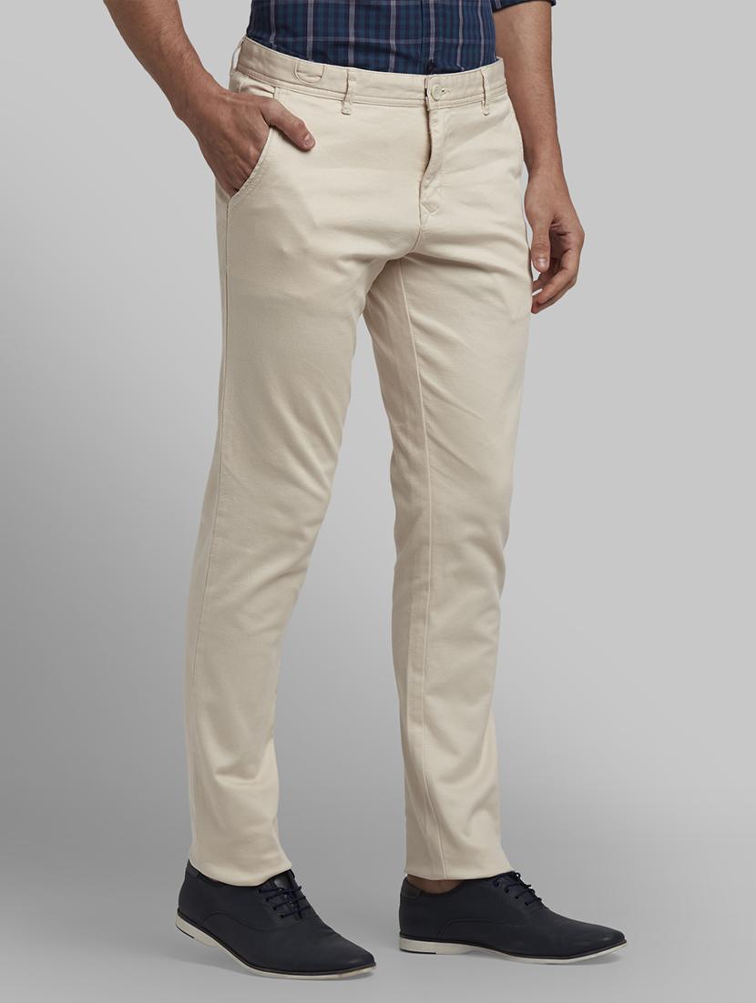 beige solid flat front casual trouser - 17670113 - Zoom Image - 2
