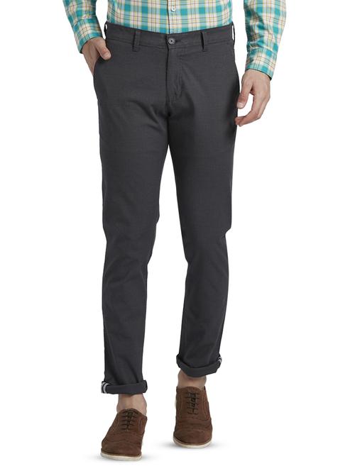 grey textured flat front casual trouser - 17670115 - Standard Image - 1