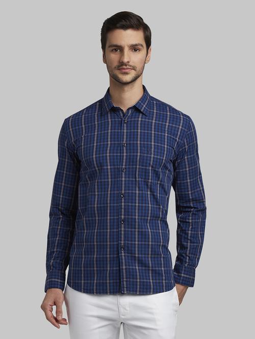 navy blue checkered casual shirt - 17670119 - Standard Image - 1