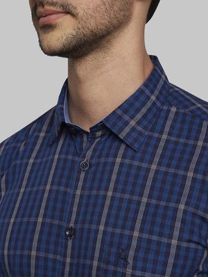 navy blue checkered casual shirt - 17670119 - Standard Image - 5