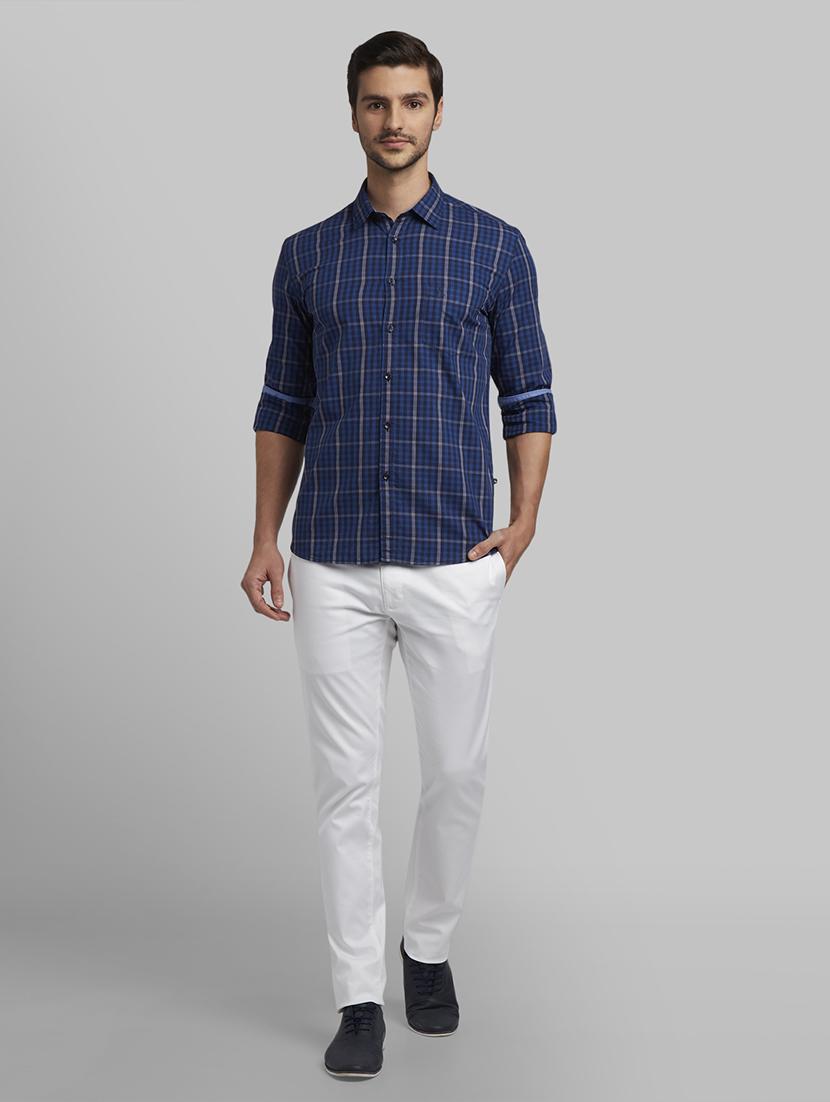 navy blue checkered casual shirt - 17670119 - Zoom Image - 4