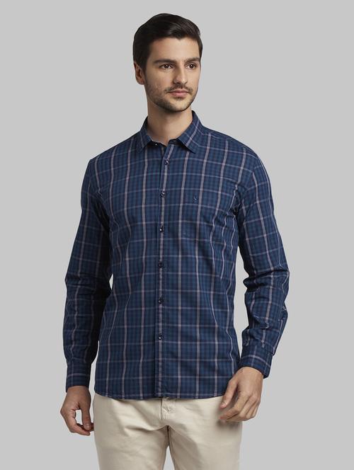 navy blue checkered casual shirt - 17670120 - Standard Image - 1