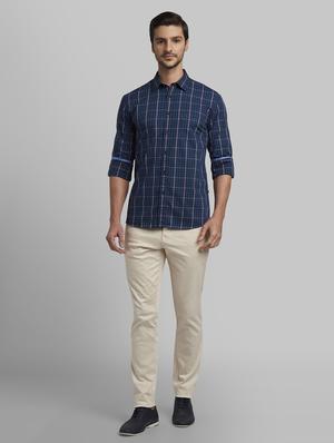 navy blue checkered casual shirt - 17670120 - Standard Image - 4