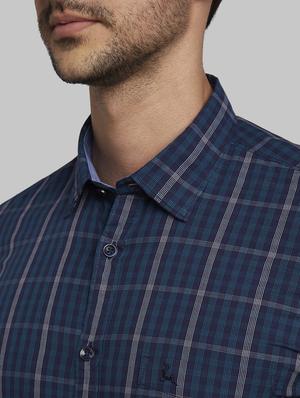 navy blue checkered casual shirt - 17670120 - Standard Image - 5