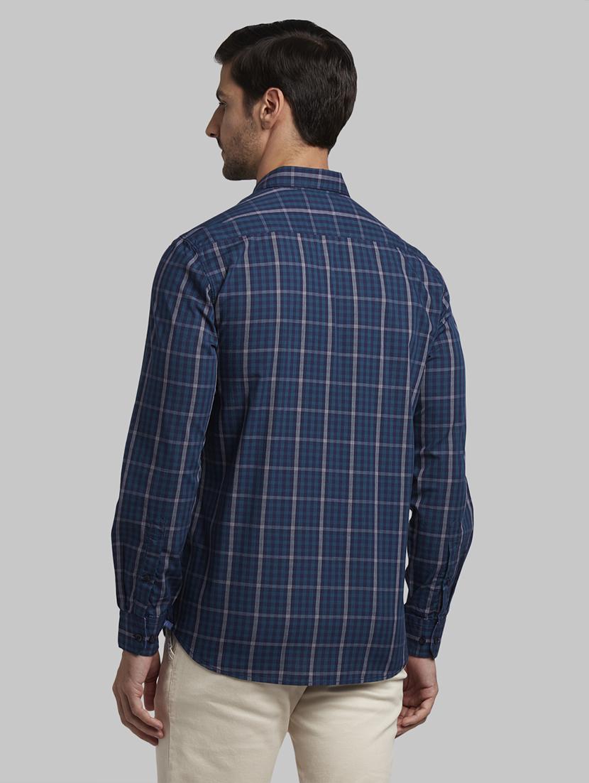 navy blue checkered casual shirt - 17670120 - Zoom Image - 3