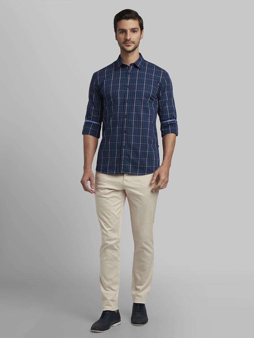 navy blue checkered casual shirt - 17670120 - Zoom Image - 4