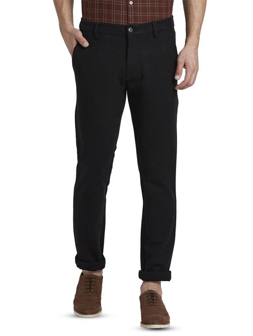 black solid flat front casual trouser - 17670124 - Standard Image - 1