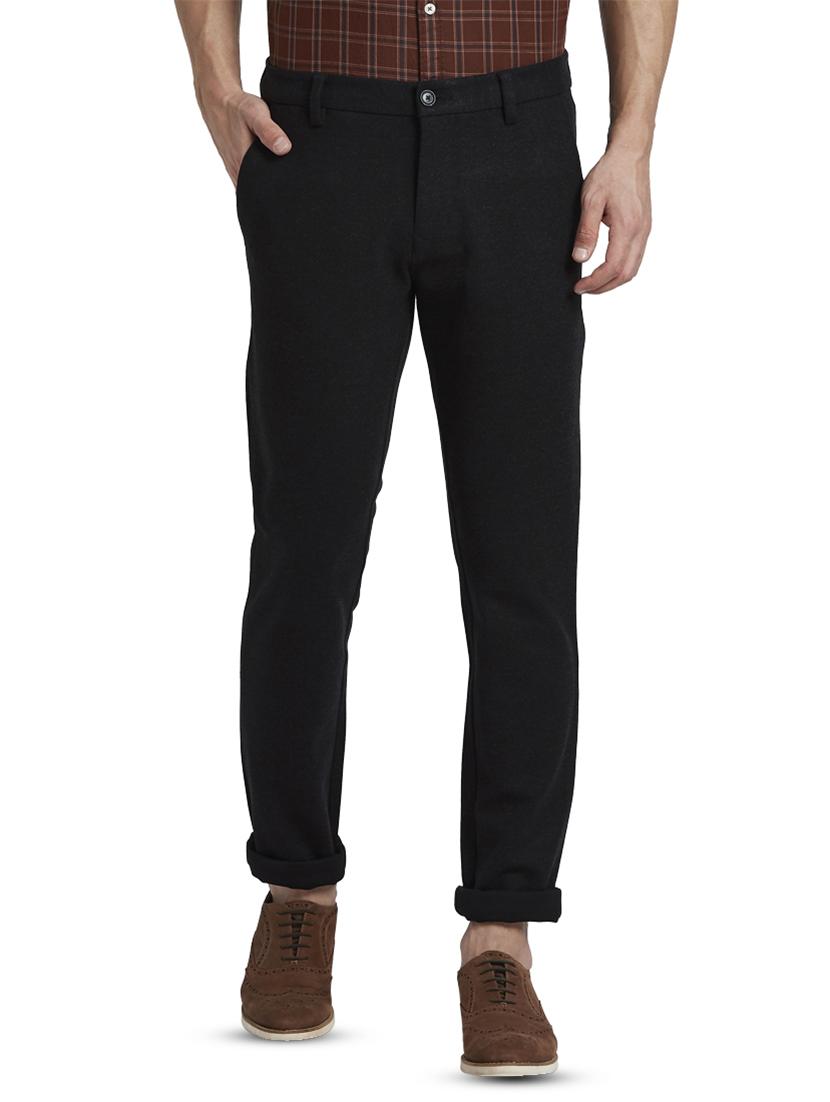 black solid flat front casual trouser - 17670124 - Zoom Image - 1