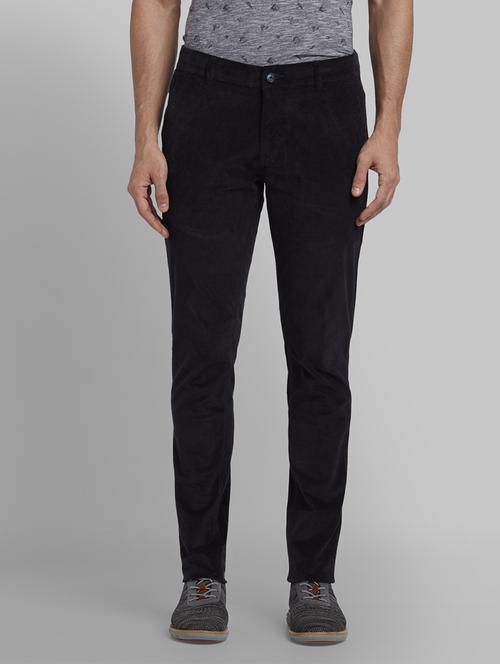 dark blue solid corduroy casual trouser - 17670126 - Standard Image - 1