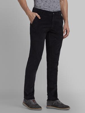 dark blue solid corduroy casual trouser - 17670126 - Standard Image - 2