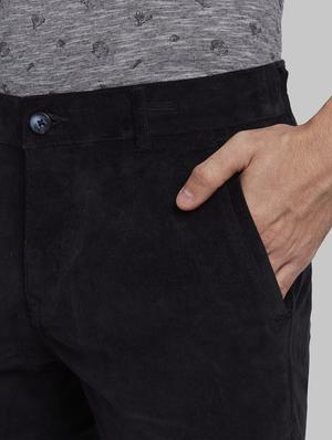 dark blue solid corduroy casual trouser - 17670126 - Standard Image - 5