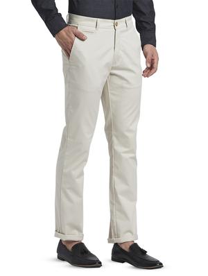 off white solid flat front casual trouser - 17670132 - Standard Image - 2