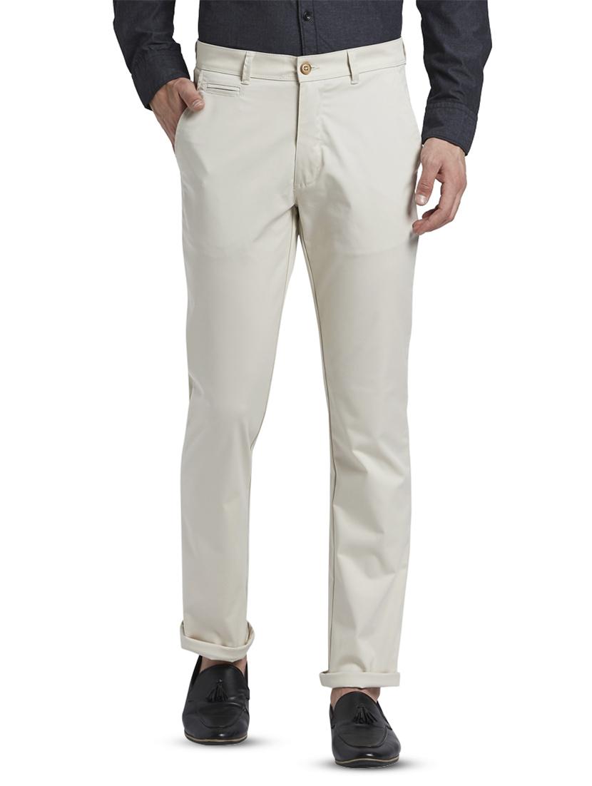off white solid flat front casual trouser - 17670132 - Zoom Image - 1
