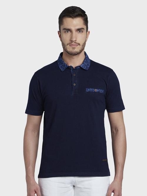 navy blue solid polo t-shirt - 17670161 - Standard Image - 1