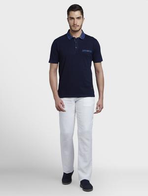 navy blue solid polo t-shirt - 17670161 - Standard Image - 4