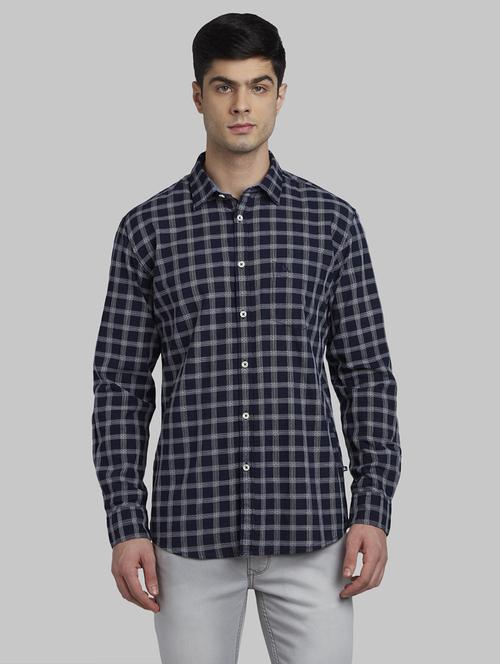 navy blue checkered casual shirt - 17670175 - Very Small Image - 1