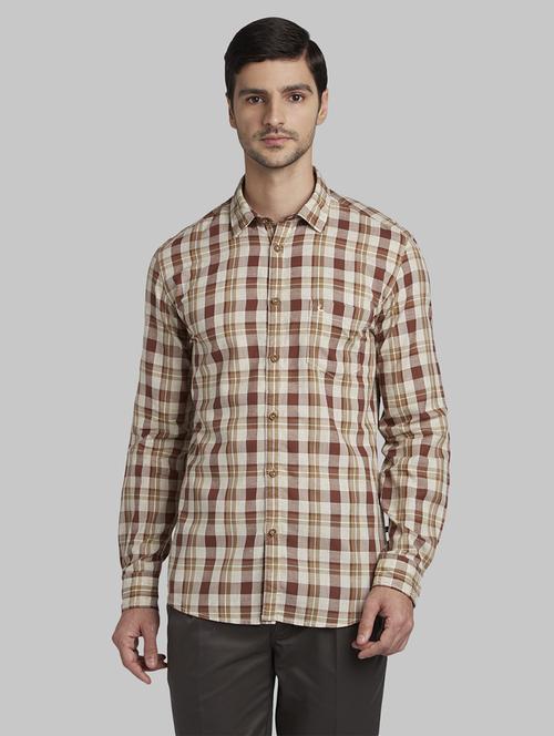 brown checkered casual shirt - 17670191 - Standard Image - 1