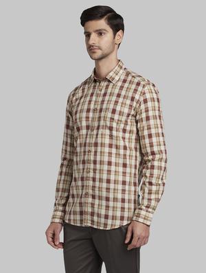 brown checkered casual shirt - 17670191 - Standard Image - 3