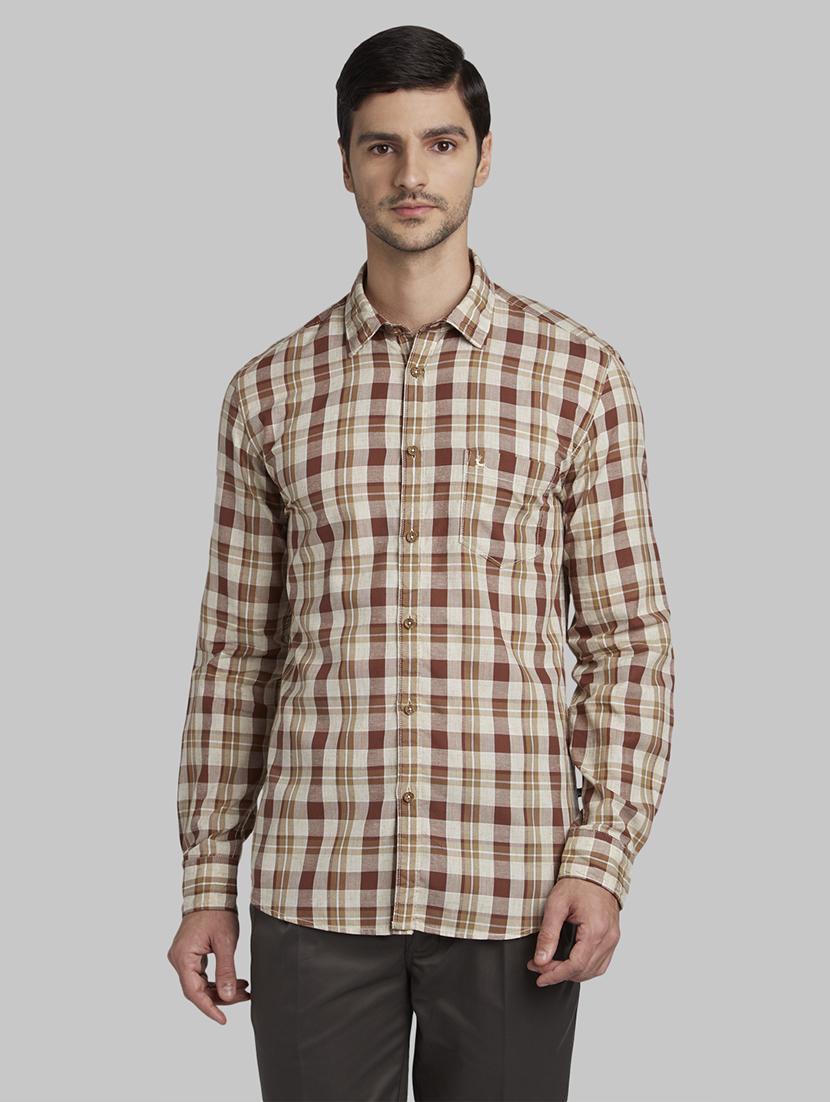 brown checkered casual shirt - 17670191 - Zoom Image - 1