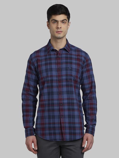 navy blue checkered casual shirt - 17670201 - Standard Image - 1
