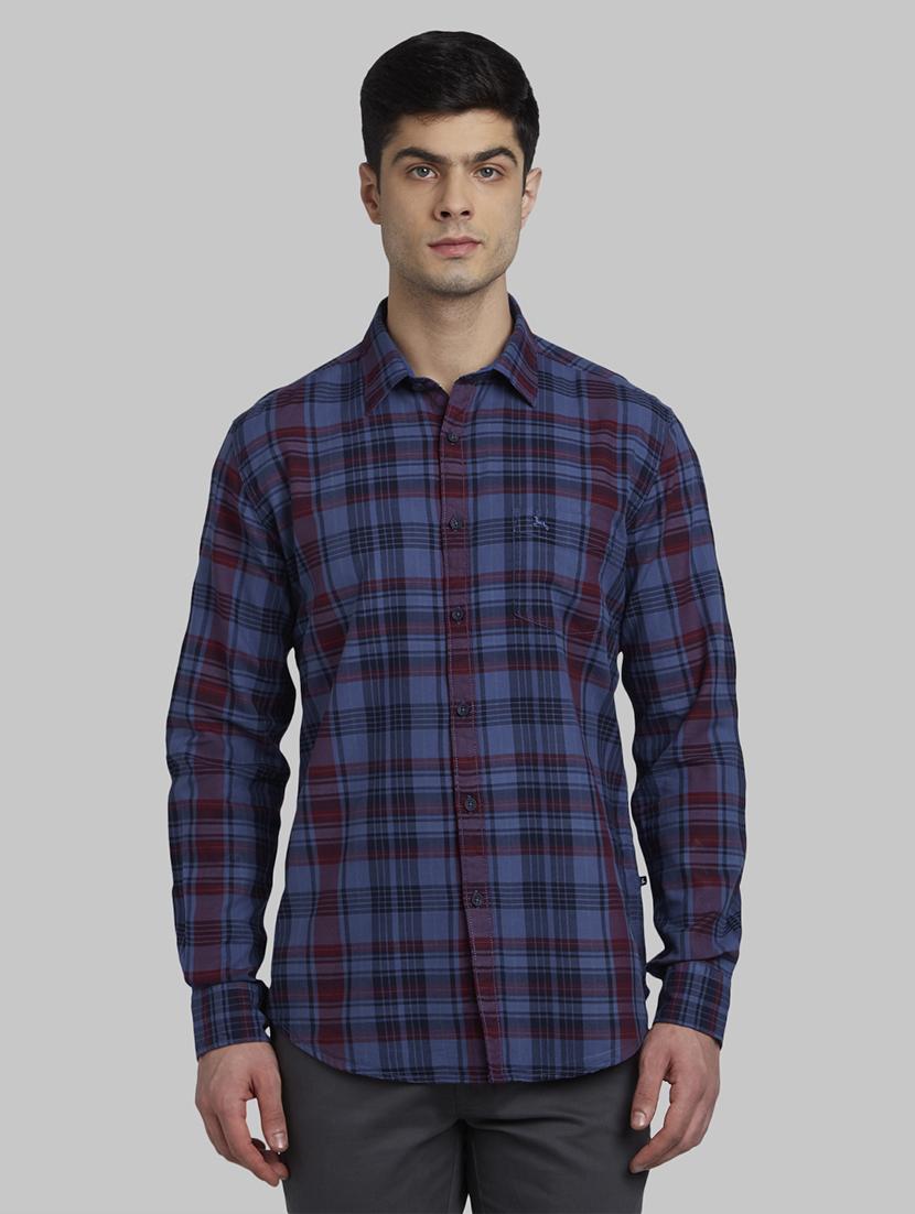 navy blue checkered casual shirt - 17670201 - Zoom Image - 1