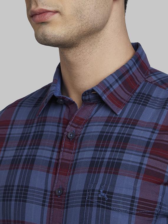 navy blue checkered casual shirt - 17670201 - Zoom Image - 6