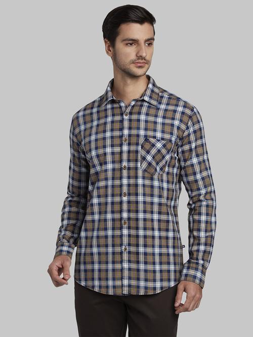 brown checkered casual shirt - 17670216 - Standard Image - 1
